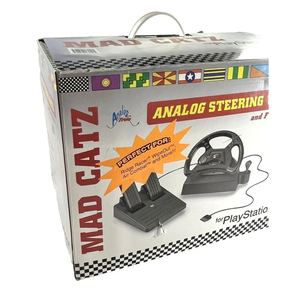 Mad Catz Sony PlayStation 1 Vintage Steering Wheel and Pedals in Box Tested